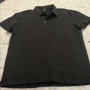 Men's Black Textured Polo Shirt